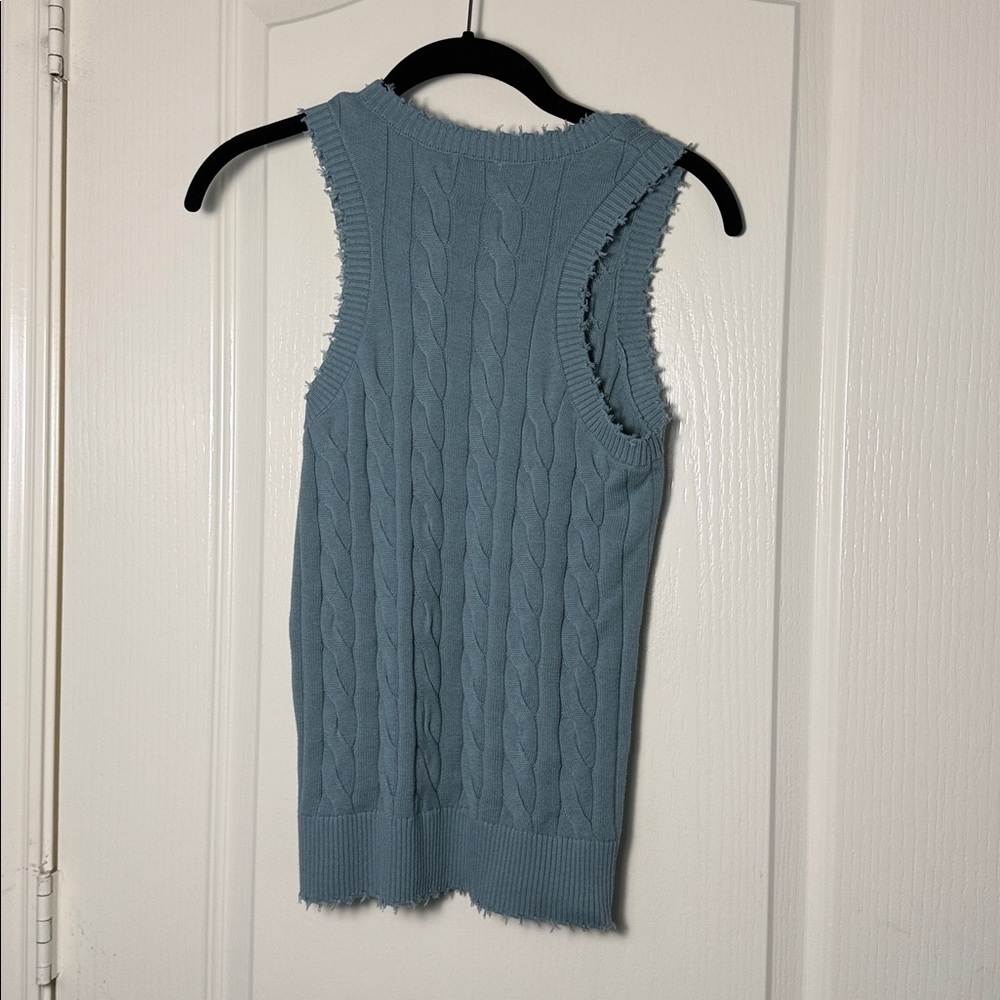 Minnie Rose Stone Washed Distressed Cotton Cable Knit Tank - Picture 3 of 3
